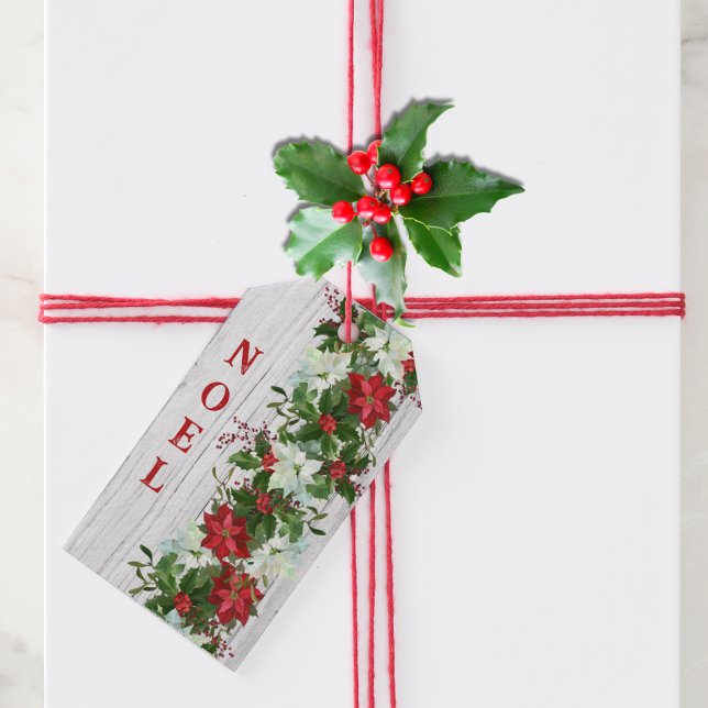Rustikale Poinsettia Garland auf geschwächten Wäld Geschenkanhänger (Von Creator hochgeladen)