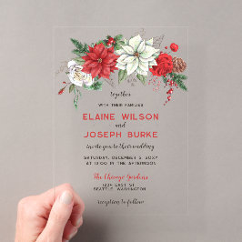 Rustikale Poinsettia Winter Foliage Pine cone Wedd Acryleinladungen