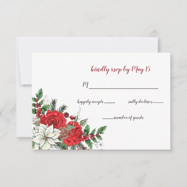 Rustikale Poinsettia Winter Foliage Pine cone Wedd RSVP Karte (Vorderseite)