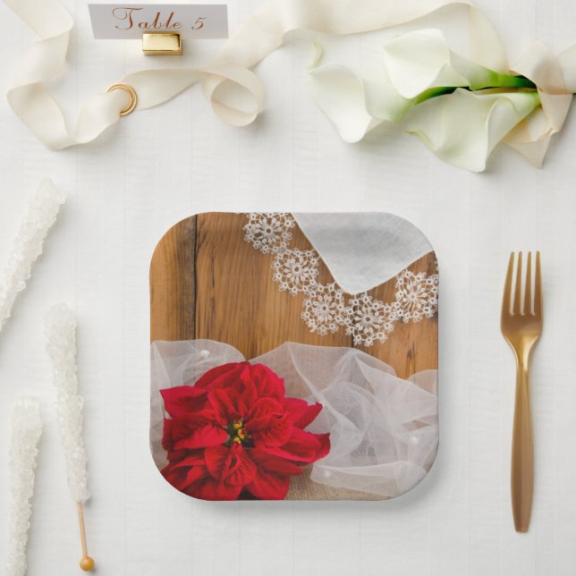 Rustikale Poinsettien und Hochzeiten im Winter Pappteller (Hochzeit)