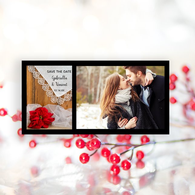Rustikale Poinsettien und Spitzenwinters Save the  Date (Von Creator hochgeladen)