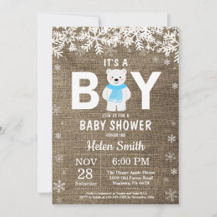Rustikale Polarbär-Winter-Jungen-Baby-Party Einladung