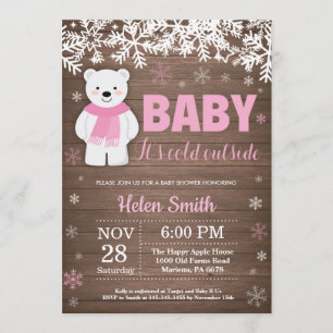 Rustikale Polarbär-Winter-Mädchen-Baby-Party Einladung