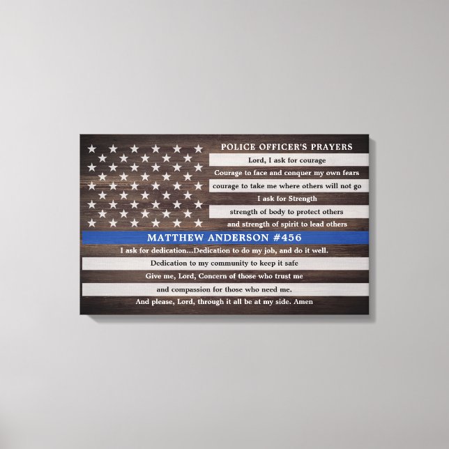 Rustikale Polizeibeamte Gebet Geschenk dünne blaue Leinwanddruck (Vorderseite)