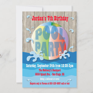 Rustikale Pool-Party Einladung mit Beach Ball