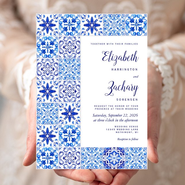 Rustikale Portugiesisch Tile Blue White Wedding Einladung (Von Creator hochgeladen)