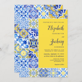 Rustikale Portugiesisch Tile Blue Yellow Wedding Einladung