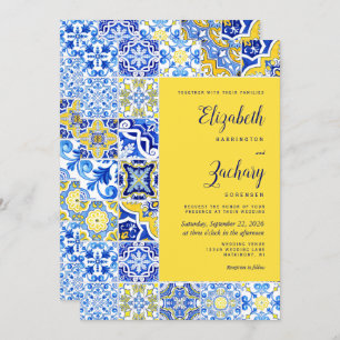 Rustikale Portugiesisch Tile Blue Yellow Wedding Einladung