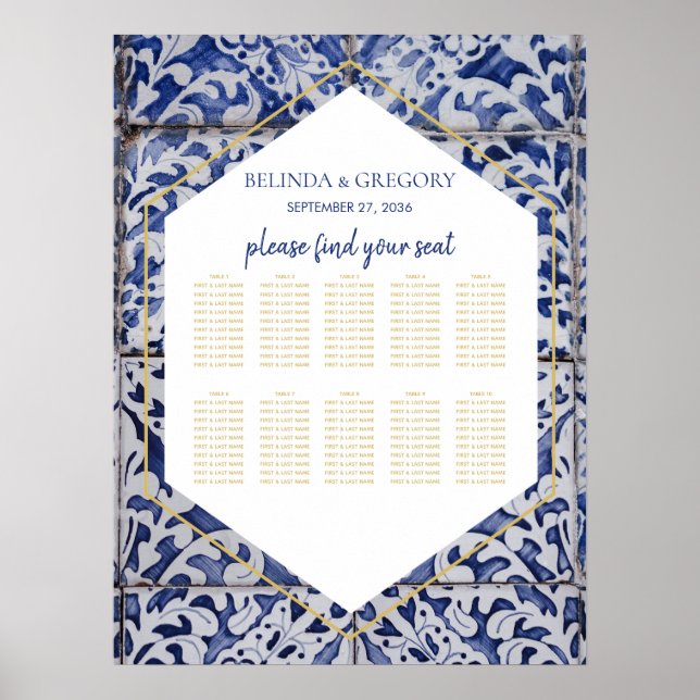 Rustikale Portugiesisch-Tiles Hochzeitskarte Poster (Vorne)