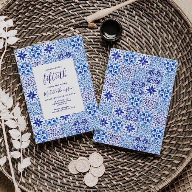 Rustikale portugiesische Tile Blue White 50. Gebur Einladung (Von Creator hochgeladen)