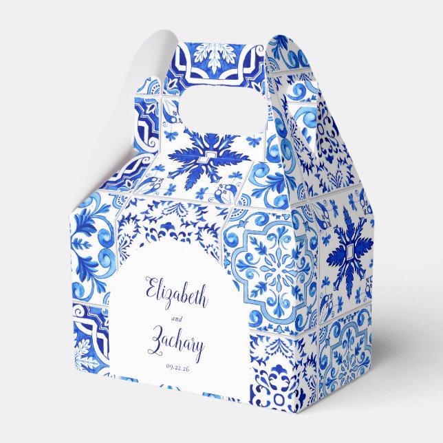 Rustikale portugiesische Tiles Blue White Arch Wed Geschenkschachtel (Vorderseite)