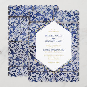 Rustikale portugiesische Tiles Hochzeitseinladunge Einladung