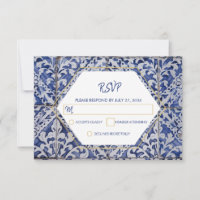 Rustikale portugiesische Tiles Wedding RSVP Cards