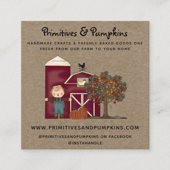 Rustikale, primitive Country Fall Business Card Quadratische Visitenkarte (Vorderseite)