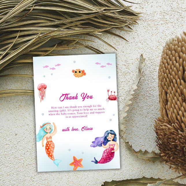 Rustikale Princess Mermaid Ocean Coral Baby Dusche Dankeskarte (Rustic Princess Mermaid Ocean Coral Baby Shower Thank You Card)