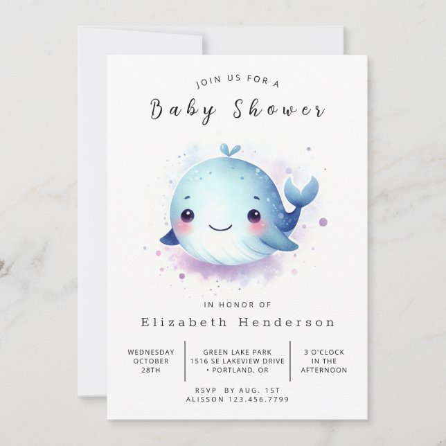 Rustikale Printable Whale Baby Dusche Einladung (Vorderseite)