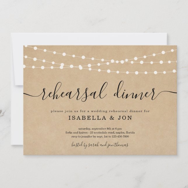 Rustikale Probe Abendessen Einladung (Vorderseite)