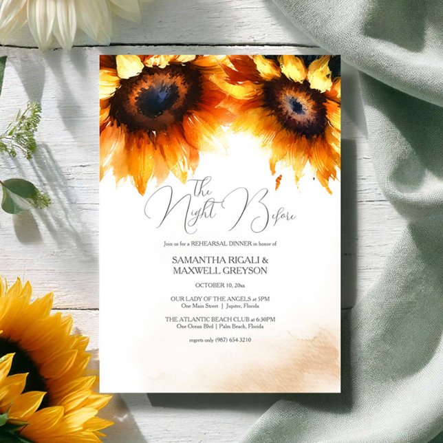 Rustikale Probe Einladung (Rehearsal dinner invitations rustic watercolor sunflowers)