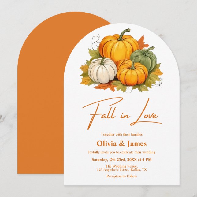 Rustikale Pumpkin Burnt Orange Fall in Liebe Hochz Einladung (Vorne/Hinten)