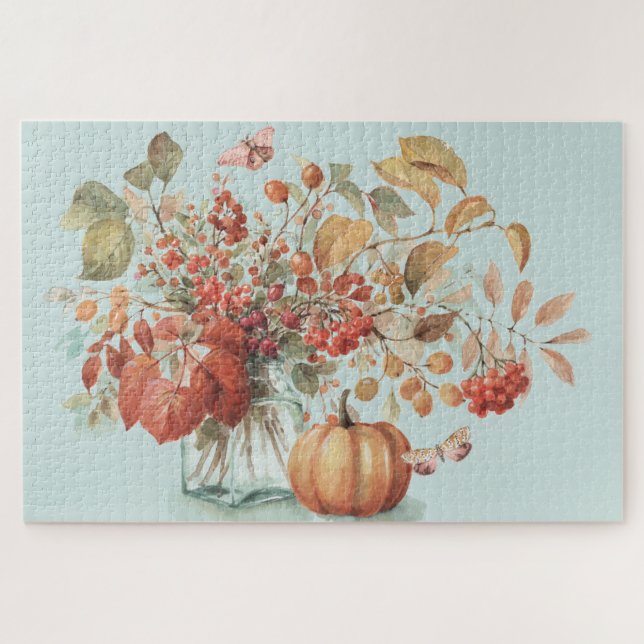 Rustikale Pumpkin Fall Foliage Bouquet Wasserfarbe (Horizontal)