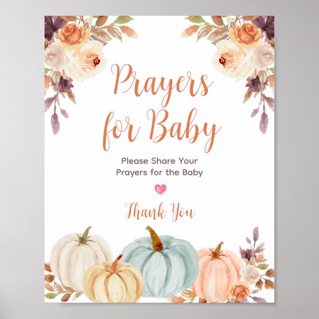 Rustikale Pumpkin Floral Gebete für Babysignatur Poster (Vorne)