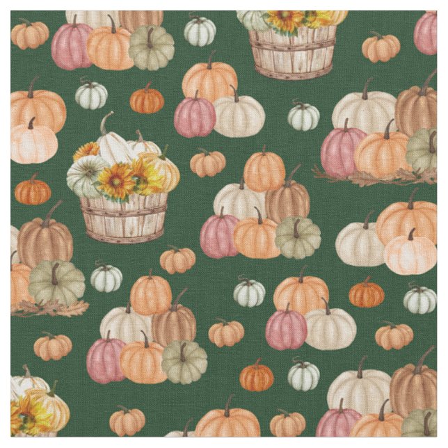 Rustikale Pumpkin Harvest auf Forest Green Stoff (Nahaufnahme)