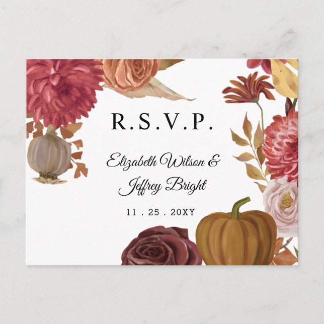 Rustikale Pumpkin Hochzeit im Herbst UAWG Einladungspostkarte (Vorderseite)