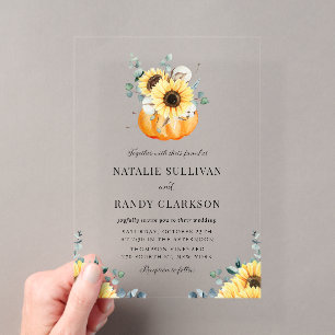 Rustikale Pumpkin und Sonnenblumen Hochzeit im Her Acryleinladungen