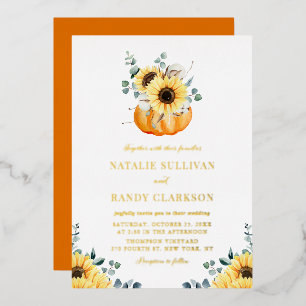 Rustikale Pumpkin und Sonnenblumen Hochzeit im Her Folieneinladung