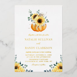 Rustikale Pumpkin und Sonnenblumen Hochzeit im Her Folieneinladung