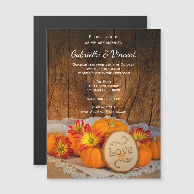 Rustikale Pumpkins Fall Barn Wedding Magneteinladung (Vorne/Hinten)