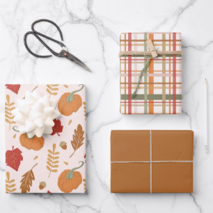 Rustikale Pumpkins und Karierte Koordinierung Geschenkpapier Set
