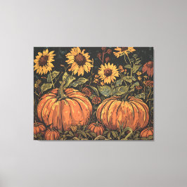 Rustikale Pumpkins und Sonnenblumen - Herbstkunstd Leinwanddruck