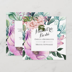 Rustikale Purpurblüte Nuestra Boda Spanische Hochz Einladung