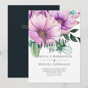 Rustikale Purpurblüte Nuestra Boda Spanische Hochz Einladung