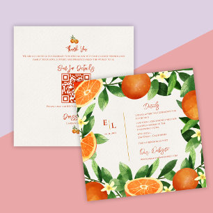 Rustikale QR-Code-Zitrus-Orangen-Herbst-Hochzeitsd Begleitkarte