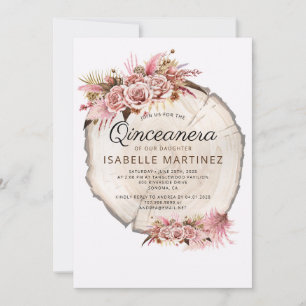 Rustikale Quinceanera Blush Pink Roses Floral Einladung
