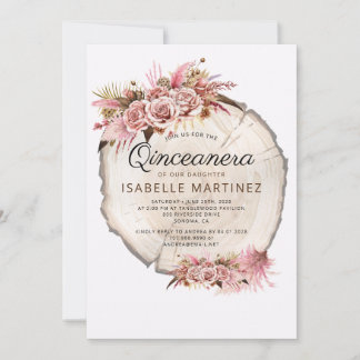 Rustikale Quinceanera Blush Pink Roses Floral Einladung