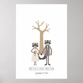 Rustikale Raccoons Fingerprint Signature Tree Poster