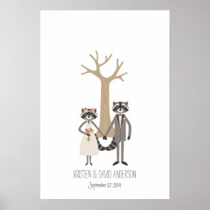 Rustikale Raccoons Fingerprint Signature Tree Poster