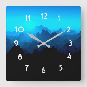 Rustikale, raue, blaue Jagdgebirge Landschaft Quadratische Wanduhr