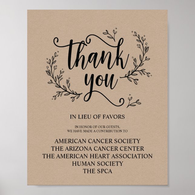 Rustikale Reben: Hochzeitsspende oder Beitragszeic Poster (Vorne)