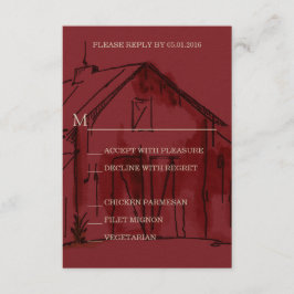 Rustikale Red Barn Wedding RSVP Antwortkarte Karte
