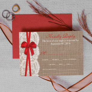 Rustikale Red Bow Wedding Collection RSVP Cards Karte