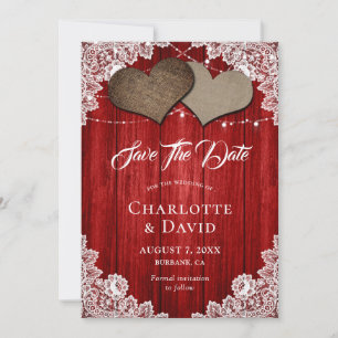 Rustikale Red Burlap Lace Wedding rettet die Date  Save The Date