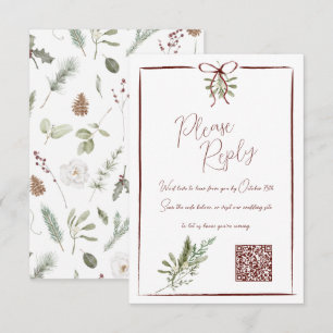 Rustikale Red Hand Letted Winter Wedding QR UAWG RSVP Karte