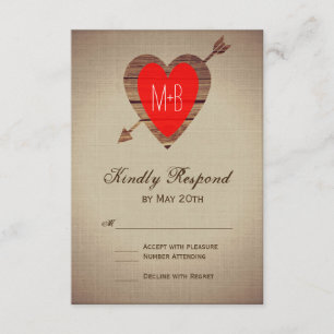 Rustikale Red Heart Arrow Wedding RSVP Cards