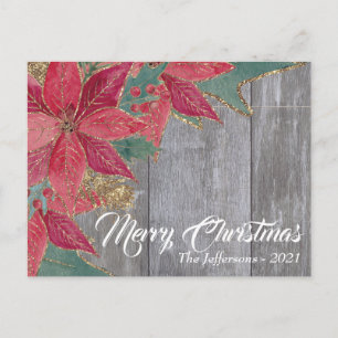 Rustikale Red Poinsettia Gold Sparks Frohe Weihnac Postkarte