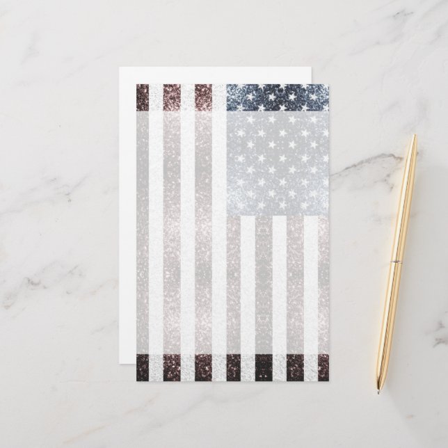 Rustikale Red White Blue Glitzern USA Flagge Briefpapier (Vorderseite/Rückseite Beispiel)
