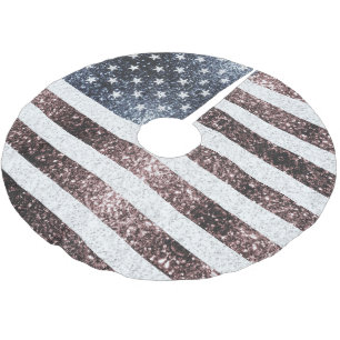 Rustikale Red White Blue Glitzern USA Flagge Polyester Weihnachtsbaumdecke